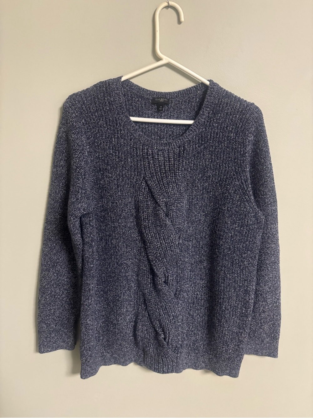 Talbots Sweater Womens Size 1X Blue Chunky Cable Knit Pullover Cotton Twist